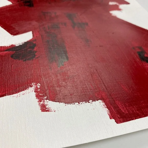 Abstract Acrylic Original Painting On Canvas Paper 9X12 Wall Art Red - Picture 4 of 8